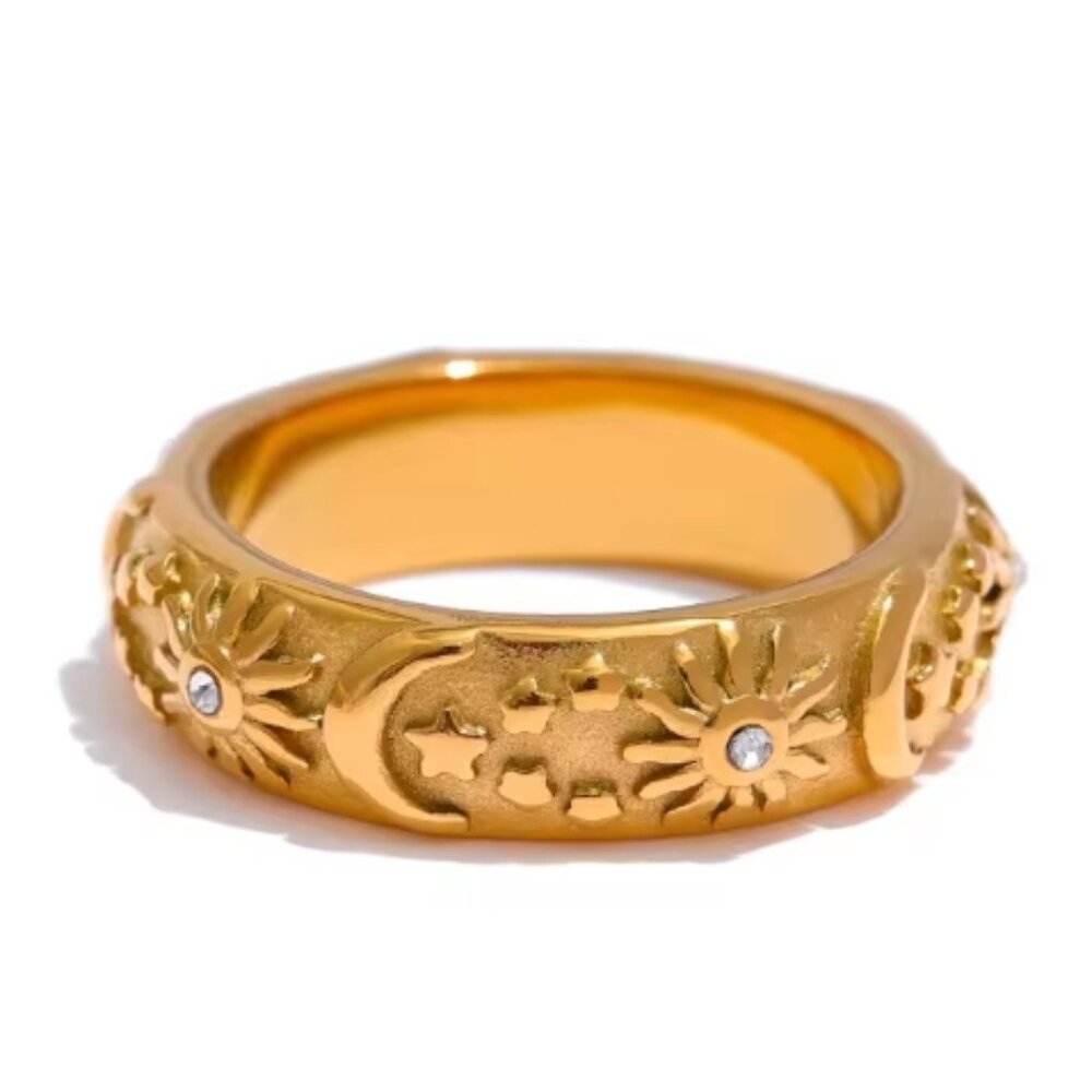 Celestial Star and Moon Ring, Women's Ring, Women's Jewelry, Gold Ring, Gift